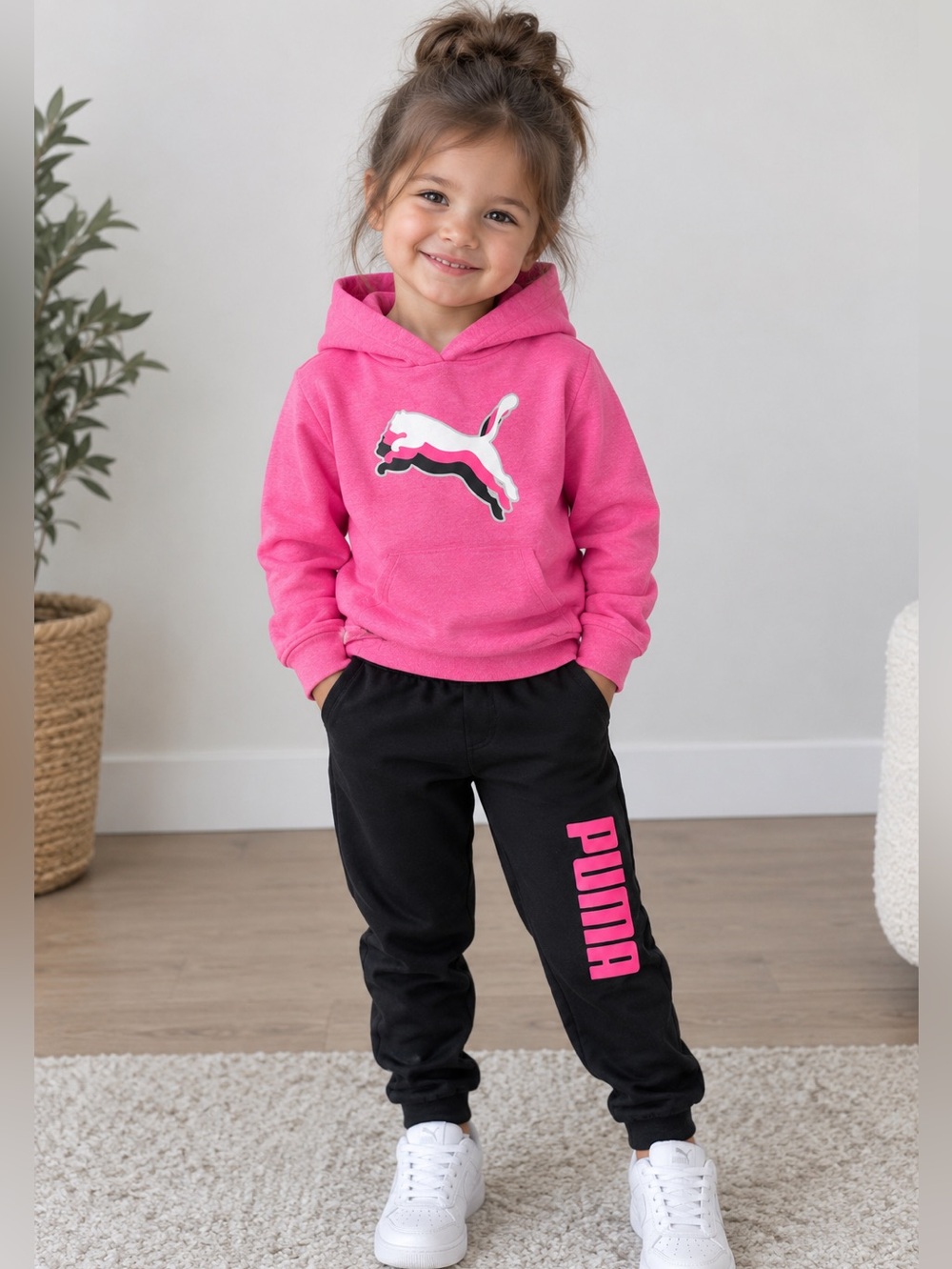 Puma Pink & Black Hoodie Pants Set Size 3-6M Like New